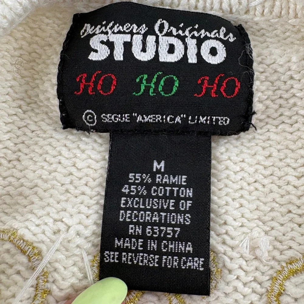 Designers Originals Studio Vintage‎ Christmas Cardigan Beaded Snowflake Cream M